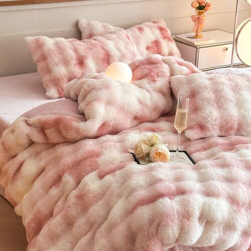 Class A Rabbit Fur Four-piece Bedding Fleece-lined Ral Fleec
