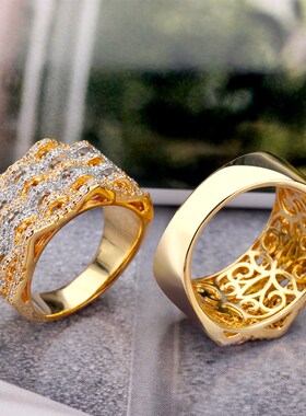 Luxury Multilayer Big Ring Irregularity Micro Paved Square B