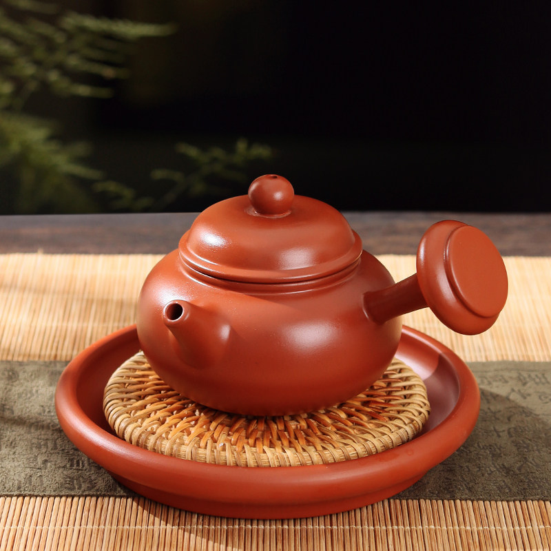 原矿朱泥茶壶侧把功夫茶具泡茶壶大红袍紫砂壶家用单壶手拉壶套装