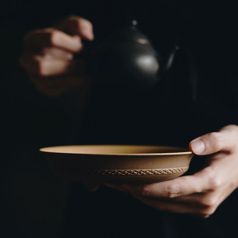 褐砖釉紫砂手拉壶承里作手工回纹干泡台茶具配件茶托储水底座壶托