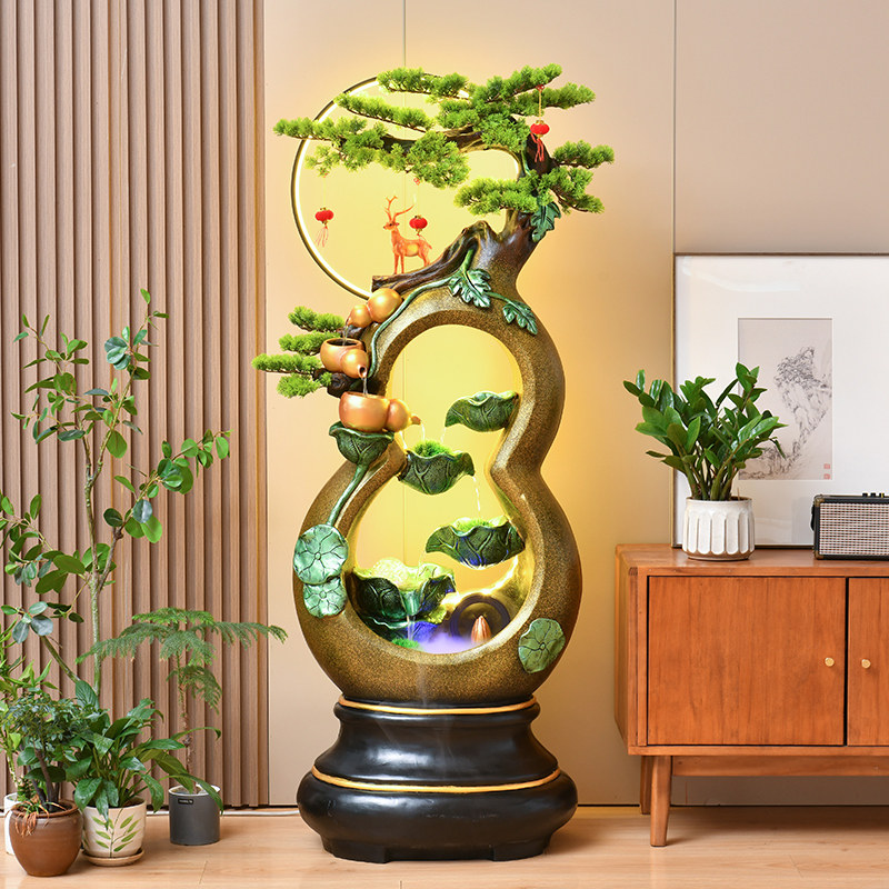 中式葫芦假山流水喷泉摆件办公室客厅电视柜旁落地装饰工艺品开业