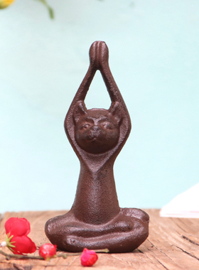 打坐冥想小猫咪可爱动物雕塑铸铁工艺品摆饰庭院花园摆件家居装饰