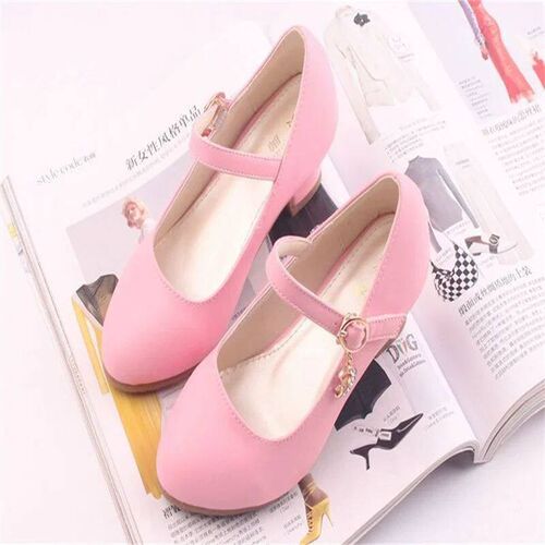 Children Girls Leather Shoes White Princess High Heel Shoes