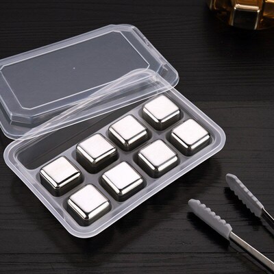 Stainless Steel Ice Cubes Reusable Metal Chilling Stones wit