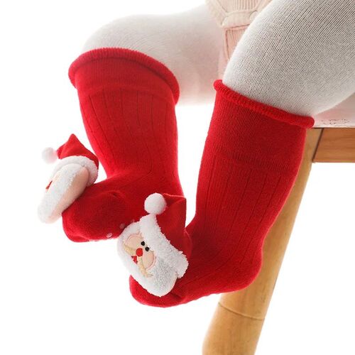 Cartoon Baby Sock Winter Newborn Elk Tree Christmas Red Thic