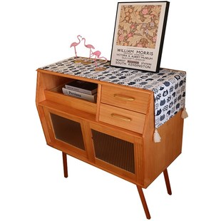 蓝白猫胖流苏桌旗餐桌茶几布台布长条西餐垫棉麻布艺小清新书茶室