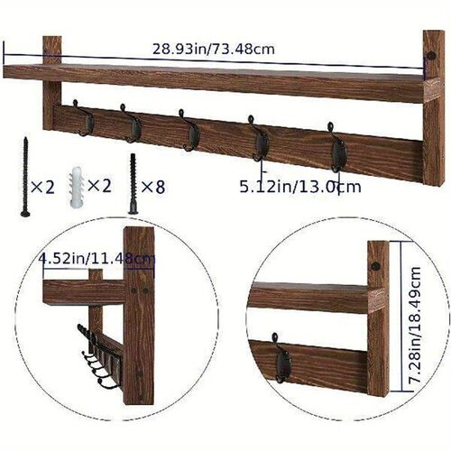 Heavy Duty Wall-Mounted Wooden Coat Rack Easy Install