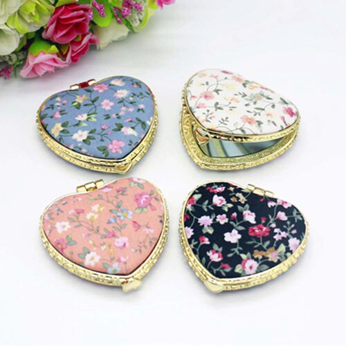 1pc Mini Makeup Compact Pocket Floral Mirror Portable Two-si