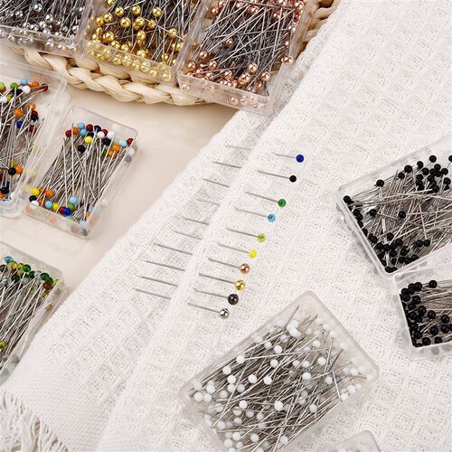 100Pcs/Box Colorful Round Pearl Head Needles Stitch Straight