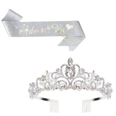 Bride to Be Set Bridal Sash Headband Rhinestones Studded