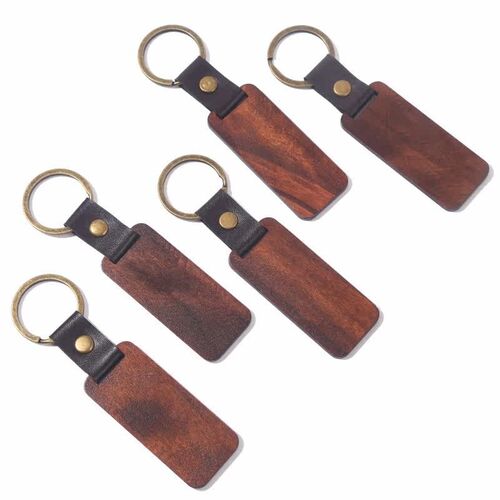 10pcs Wooden Keychain Rectangular Collectible Key Ring Car B