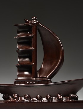 实木一帆风顺龙船黑檀木雕摆件客厅办公装饰品公司乔迁开业送礼品