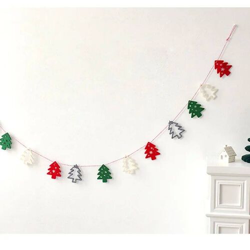 Merry Christmas Banner Wool Felt Triangle Flag Garland Xmas