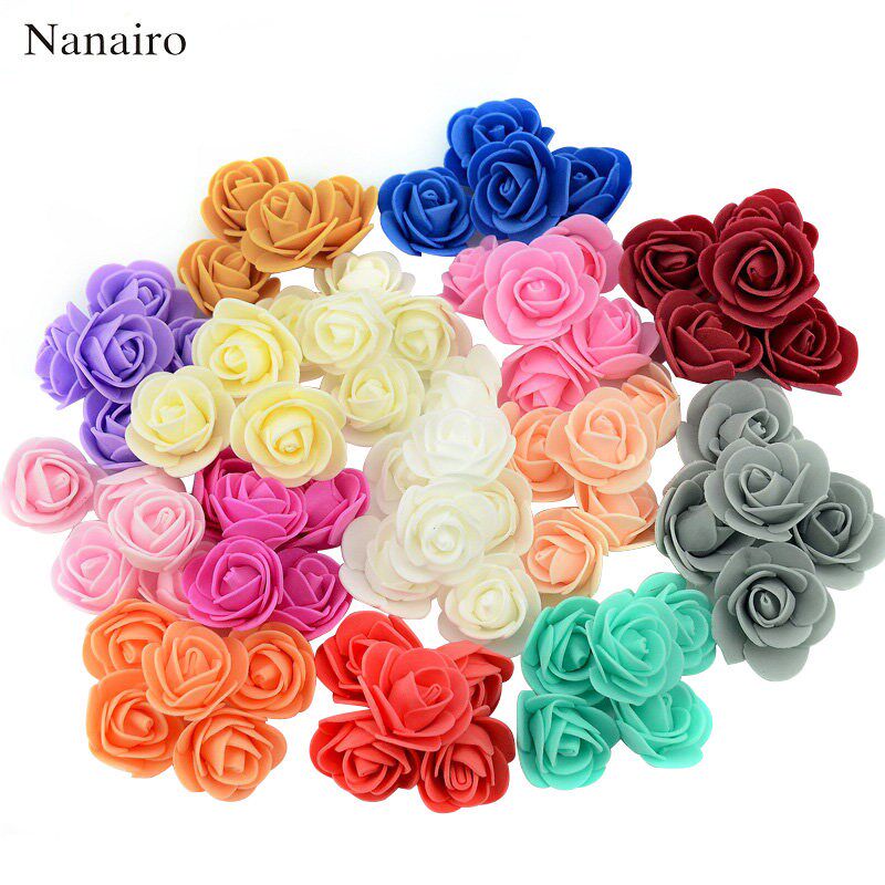 100pcs 3.0cm Mini Artificial Flower PE Foam Rose Head Handma