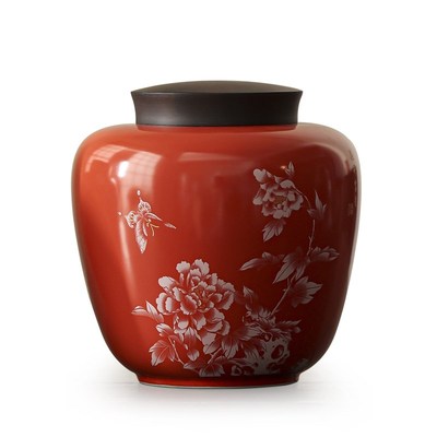 素和陶瓷茶叶罐大号金属黑檀木盖密封罐茶仓防潮茶罐茶礼包装定制