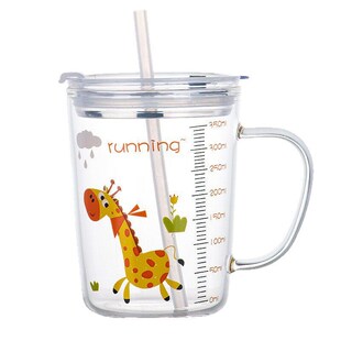 Thick Glass Childrens Milk Cup With Graduated Straw Cup Hou