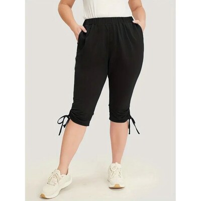 Plus Size 1XL-5XL Womens Drawstring Slight Sretch Fitness C