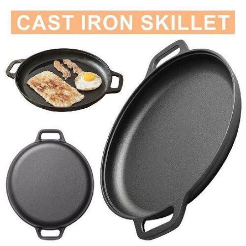 Cast Iron Skillet Pan with Dual Handles Non-Stick BBQ