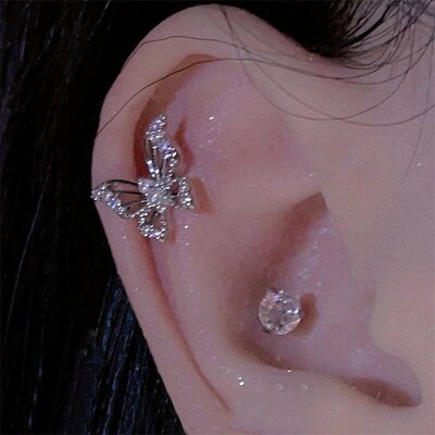 Shiny Hollow Silver Color Rhinestone Butterfly 316L Stainles