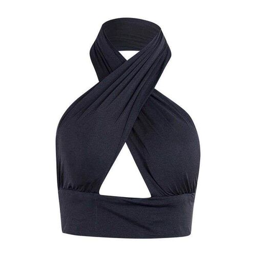 Women Strappy Cross Over Front Cut Out Halter Neck Sleeveles