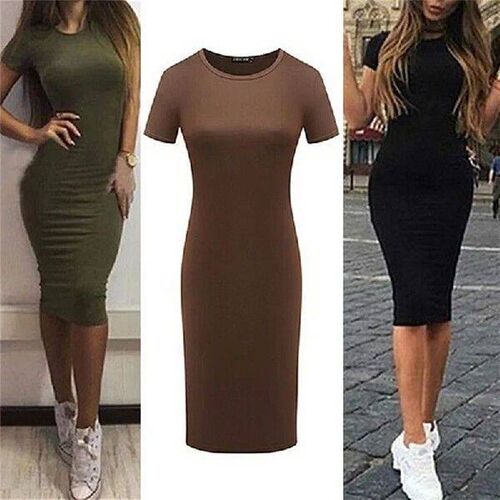 Summer Tunic Pencil Dresses Women Knee-Length Skinny Office