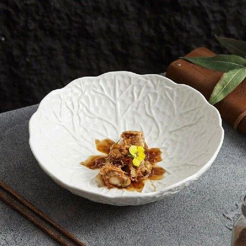 Pure White Irregular Ceramic Wrinkled Bowl Restaurant Salad