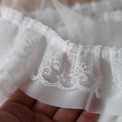 12CM Wide White Black Three Layers 3D Pleated Mesh Chiffon F