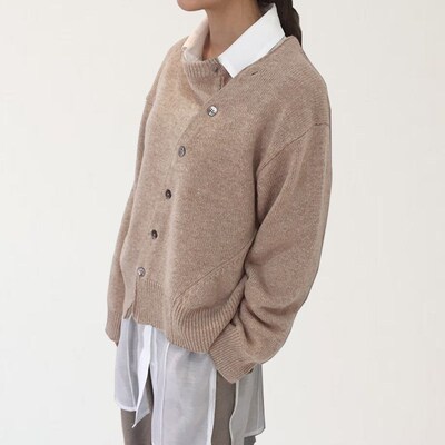 Korean Style Slant Button Irregular Design Lazy Style Sweate