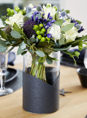 7折 丹麦Lind Dn皮革直筒玻璃花瓶插花鲜花客厅桌面装饰摆件