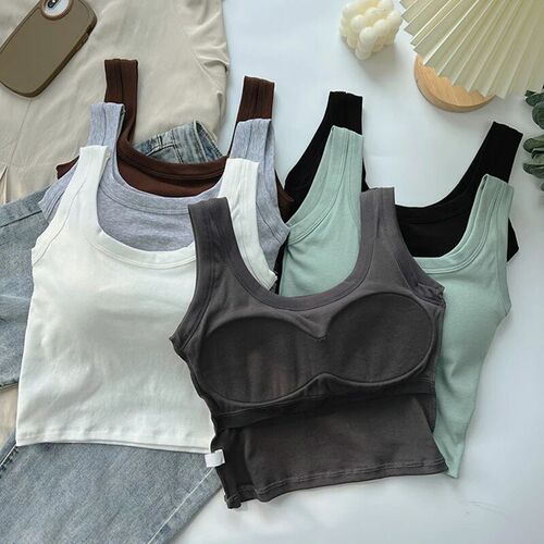Womens Vest One-Piece No Steel Ring Cotton Chest Pad Wide S