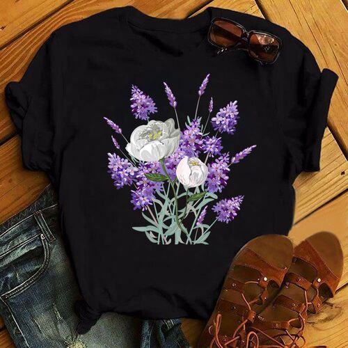 Beautiful Purple Flower Printed Womens Top Casual Womens