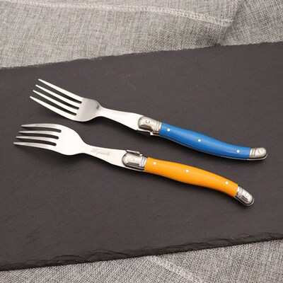 6pcs Laguiole Rainbow Steak Forks Dinner Knives set Colorful