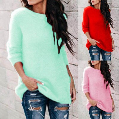 Solid Color Sweater Women Casual O Neck Sweaters for Women