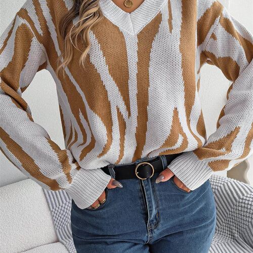 Womens Fall Autumn Winter Long-Sleeve V-Neck Sweater Color