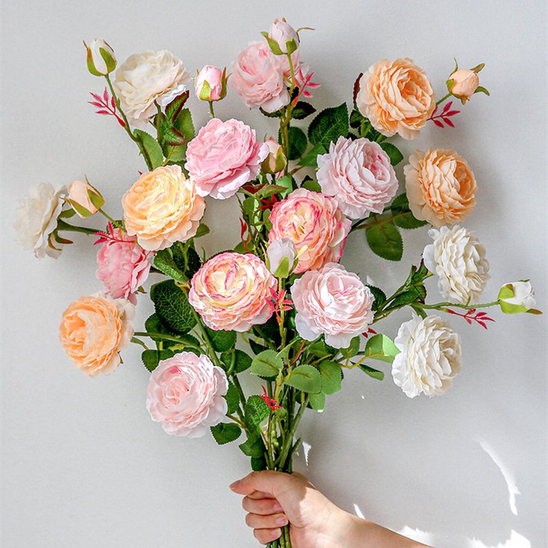 1 Bouquet Artificial Flowers Fall Vivid Peony Fake Leaf Wedd图片
