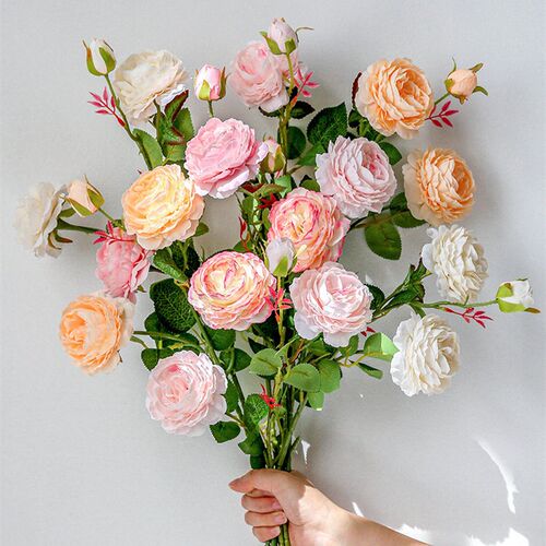 1 Bouquet Artificial Flowers Fall Vivid Peony Fake Leaf Wedd