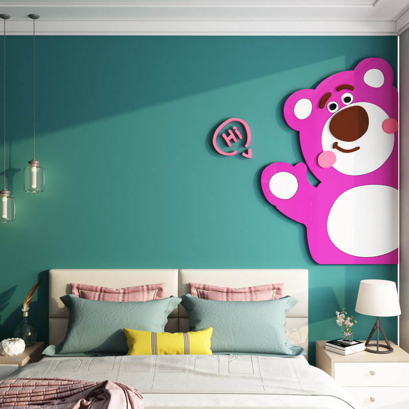 儿童房间布置卧室装饰品床头草莓熊电视背景墙面自粘电梯门贴纸画,家居饰品,文化墙贴,淘宝优惠券,粉丝福利购,淘宝优惠卷