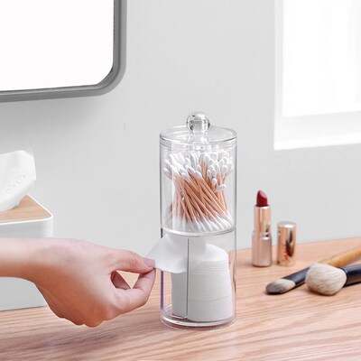 Acrylic Storage Box Makeup Cotton Swab Container Round Plast