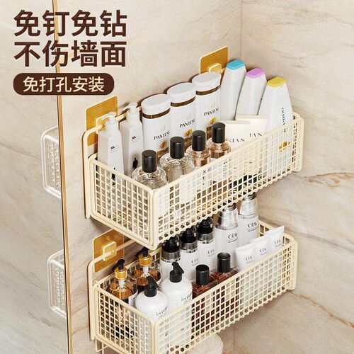 Wall-mounted storage rack with hanging basket, no drilling r