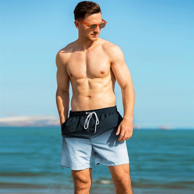 Ins Net Red Gradient Swimming Trunks Mens Loose Printed Fou