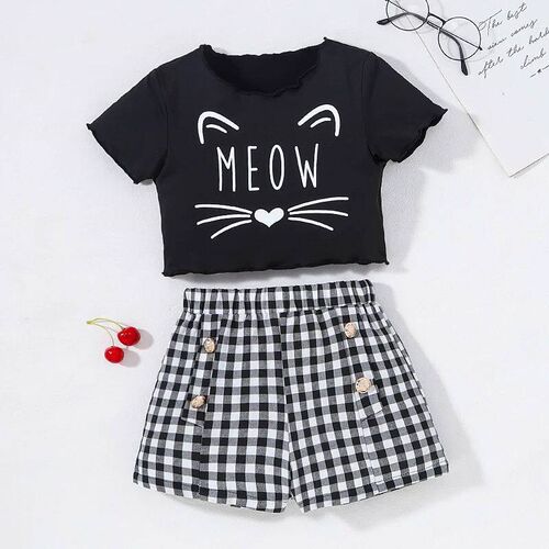 Spring and Summer Girls Casual Cute Printed Short Sleeved Se