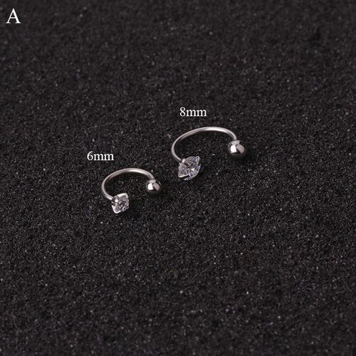 1pc 6/8mm Stainless Steel Zircon Cz Hoop Tragus Cartilage H