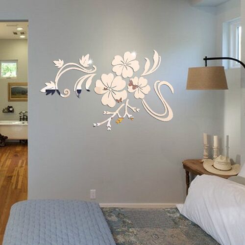 780*600mm Acrylic Sticker Mirror Effect Wall Stickers Flowe