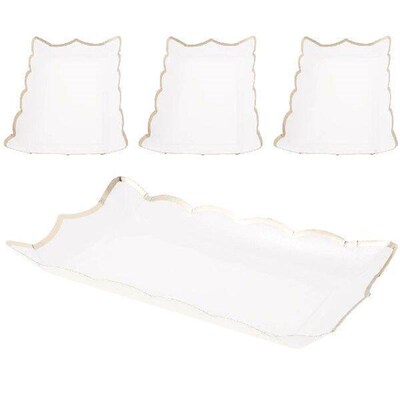 4 Pcs Trays Square Paper Lace Plate Party Serving and