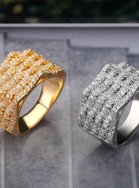 Luxury Multilayer Big Ring Irregularity Micro Paved Square B