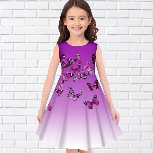 2022 Summer Girls 3D Print Dresses Kids Girl Party Sleeveles