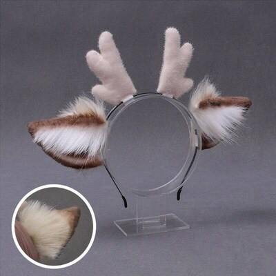 Lovely Reindeer Faux Fur Ears Plush Antler Headband For