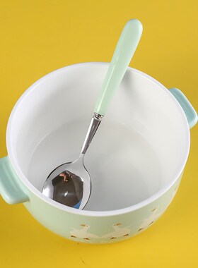 大白鹅可爱儿童碗耳碗泡面碗带盖碗学生宿舍陶瓷饭碗微波炉碗