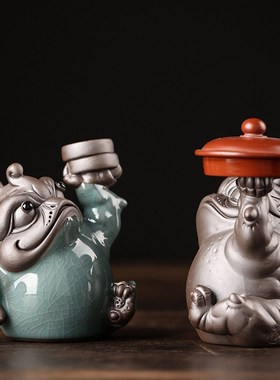 陶瓷大象茶宠摆件创意茶漏托支架精品可养茶玩茶台桌面装饰小配件