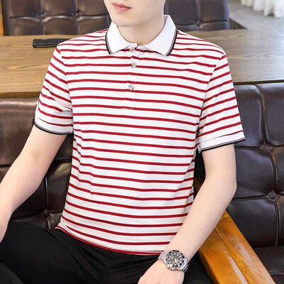 Short-sleeved POLO Shirt Mens Slim-fit Striped Fashionable